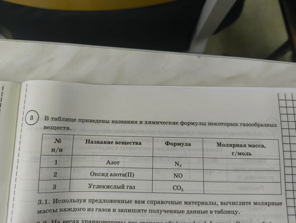 В таблице приведены названия и химические формулы некоторых газообразных веществ.