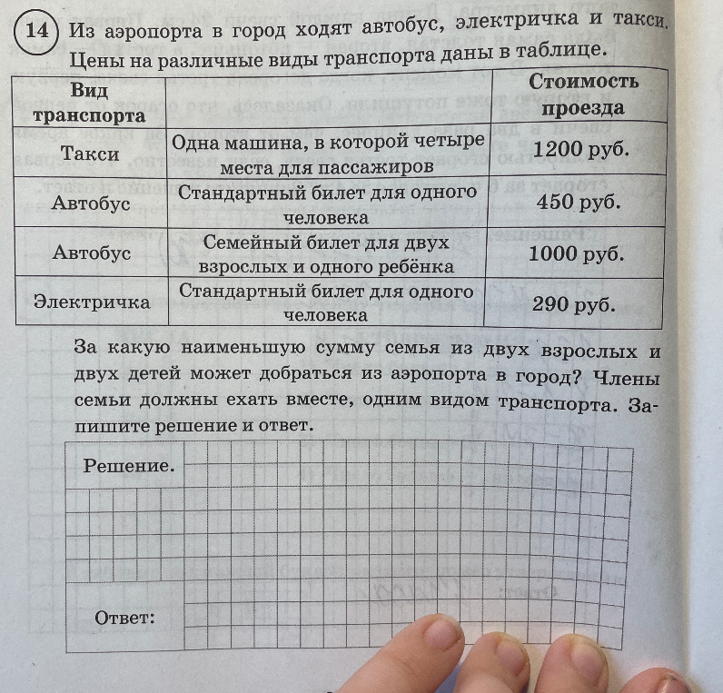 Из аэропорта в город ходят автобус, электричка и такси. Цены на различные виды транспорта даны в таблице.