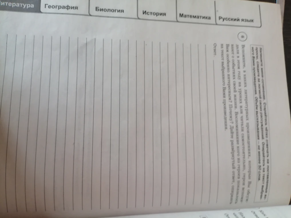 Напишите мини-сочинение. Старайтесь чётко отвечать на поставленные вопросы, следите за логикой своих рассуждений. Опирайтесь на текст выбранного Вами произведения. Объём высказывания — не менее 30 слов.