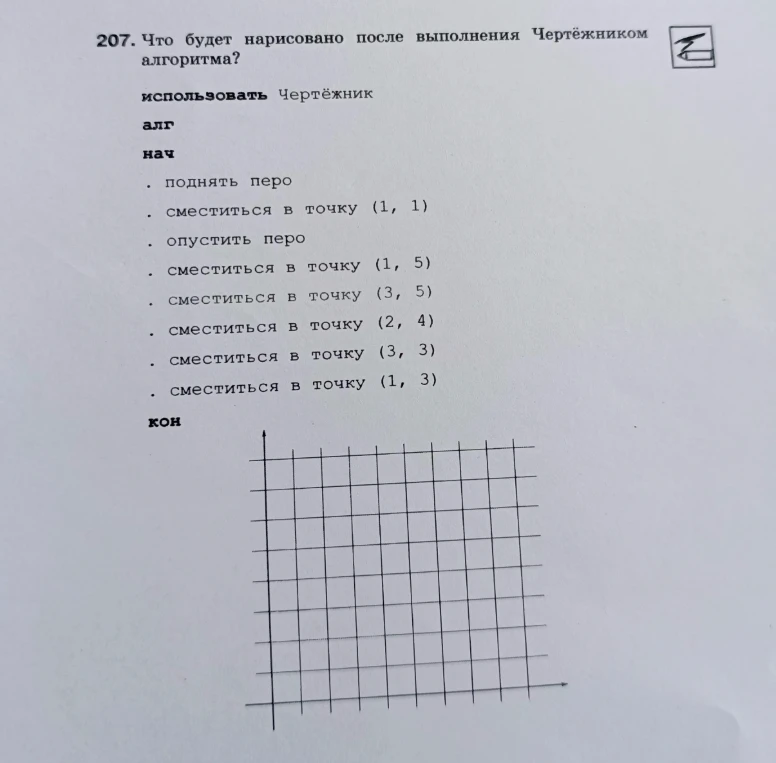 207. Что будет нарисовано после выполнения Чертёжником алгоритма?