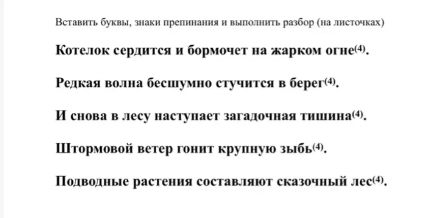 Вставить буквы, знаки препинания и выполнить разбор (на листочках)