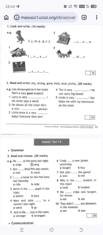 1. Look and write. (16 marks)