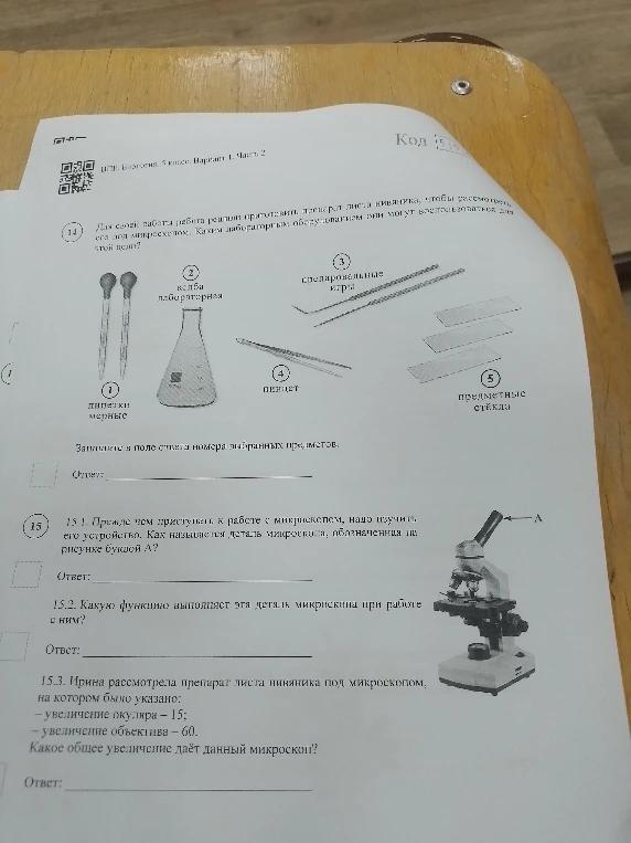 Для своей работы ребята приготовили препарат листа нивяника, чтобы рассмотреть его под микроскопом. Каким лабораторным оборудованием они могут воспользоваться для этой цели?