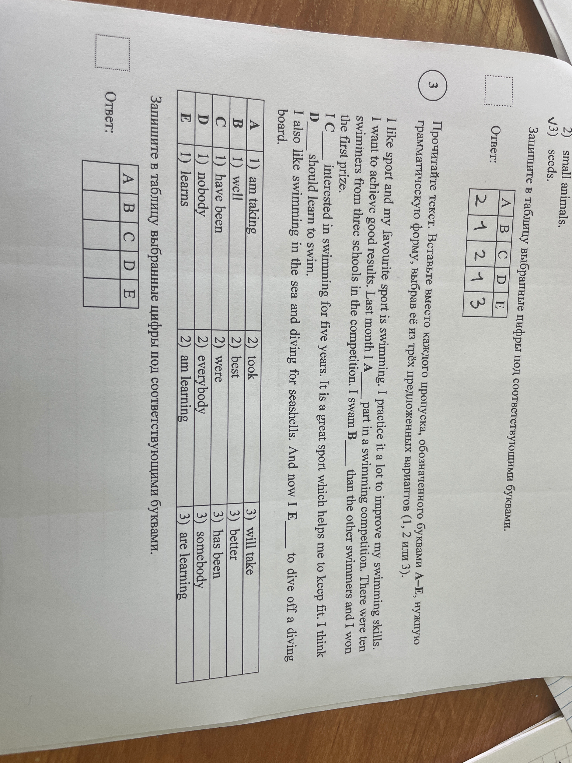 Прочитайте текст. Вставьте вместо каждого пропуска, обозначенного буквами А-Е, нужную грамматическую форму, выбрав её из трёх предложенных вариантов (1, 2 или 3).