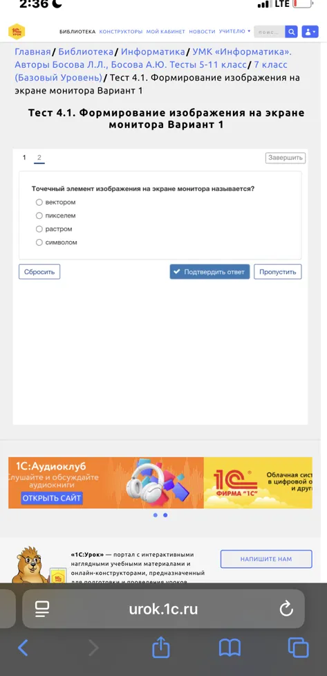 Точечный элемент изображения на экране монитора называется?