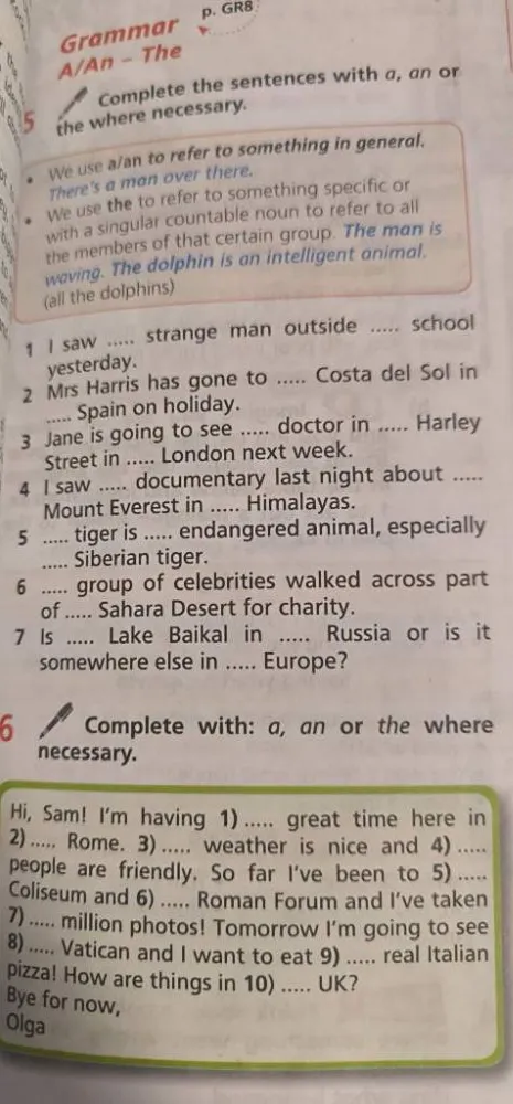 Complete the sentences with a, an or the where necessary.