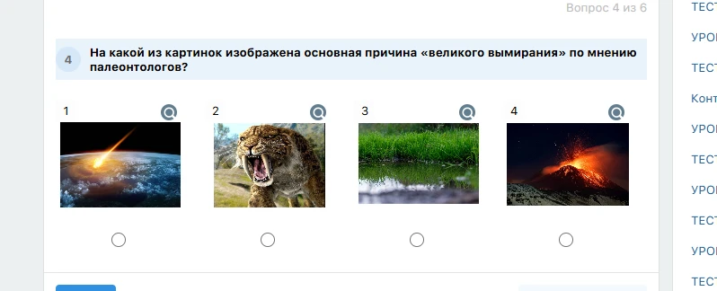 На какой из картинок изображена основная причина «великого вымирания» по мнению палеонтологов?
