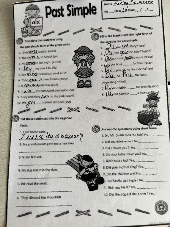 Complete the sentences using the past simple form of the given verbs.