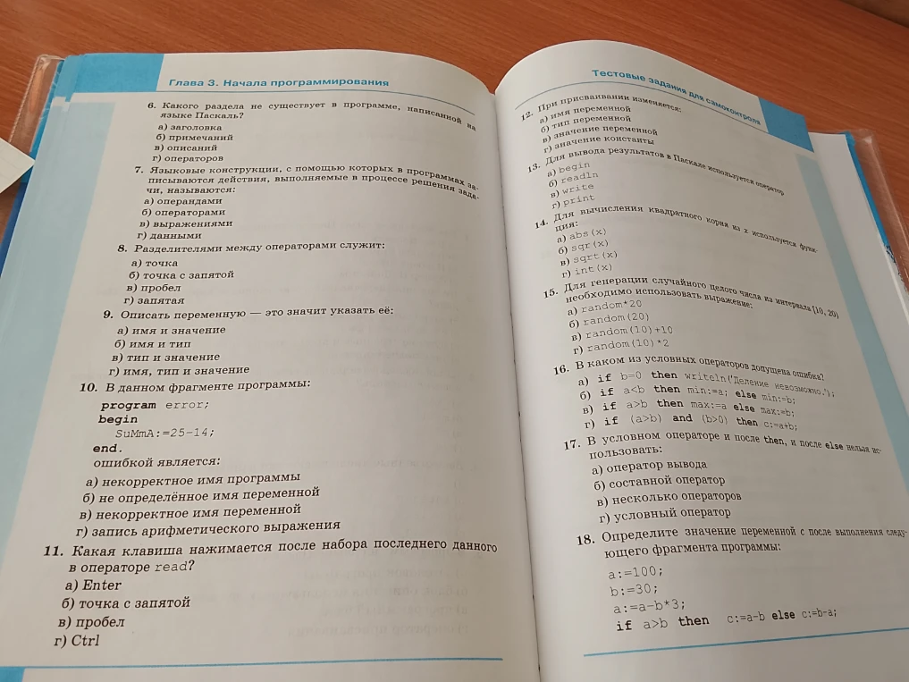 Какого раздела не существует в программе, написанной на языке Паскаль?