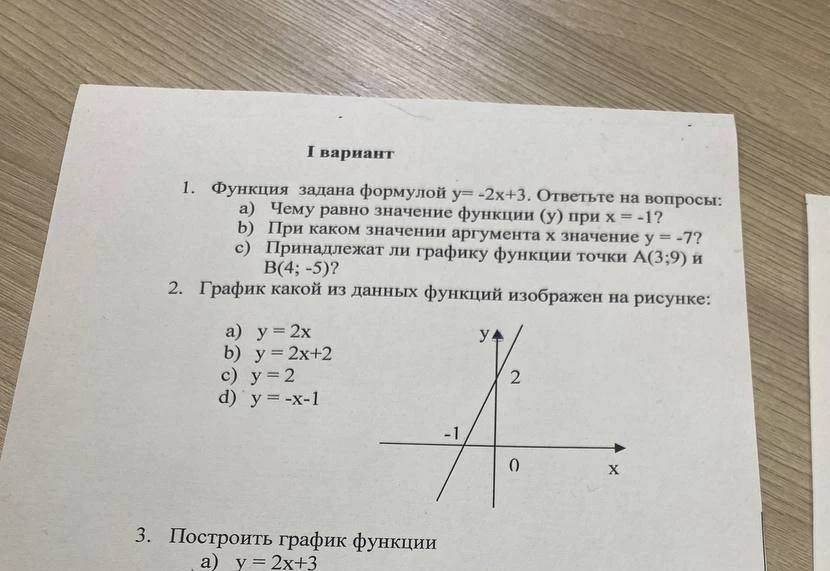 Функция задана формулой y= -2x+3. Ответьте на вопросы: