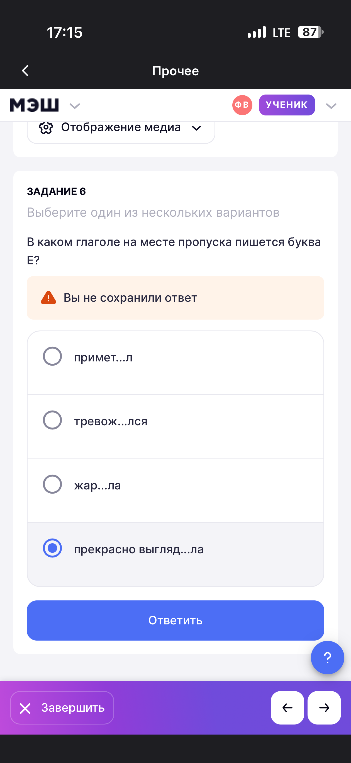 В каком глаголе на месте пропуска пишется буква Е?