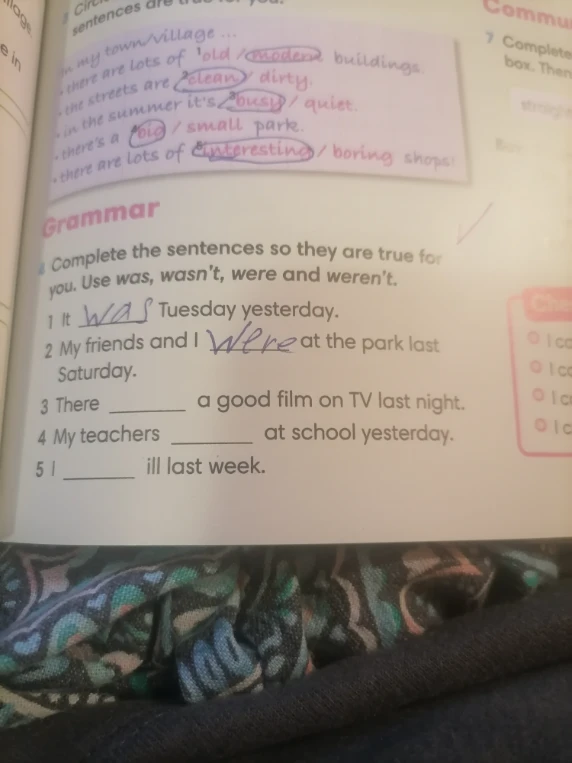 Complete the sentences so they are true for you. Use was, wasn't, were and weren't.
