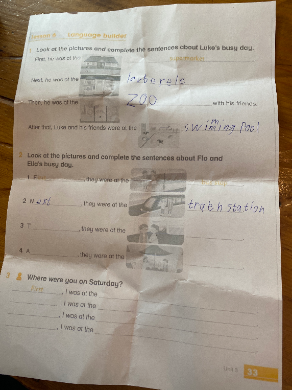 Look at the pictures and complete the sentences about Luke's busy day.
