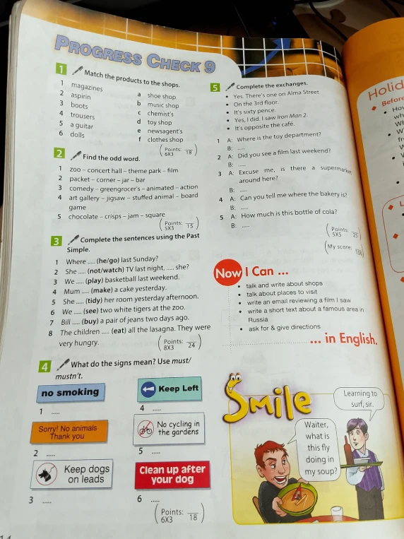 Match the products to the shops.