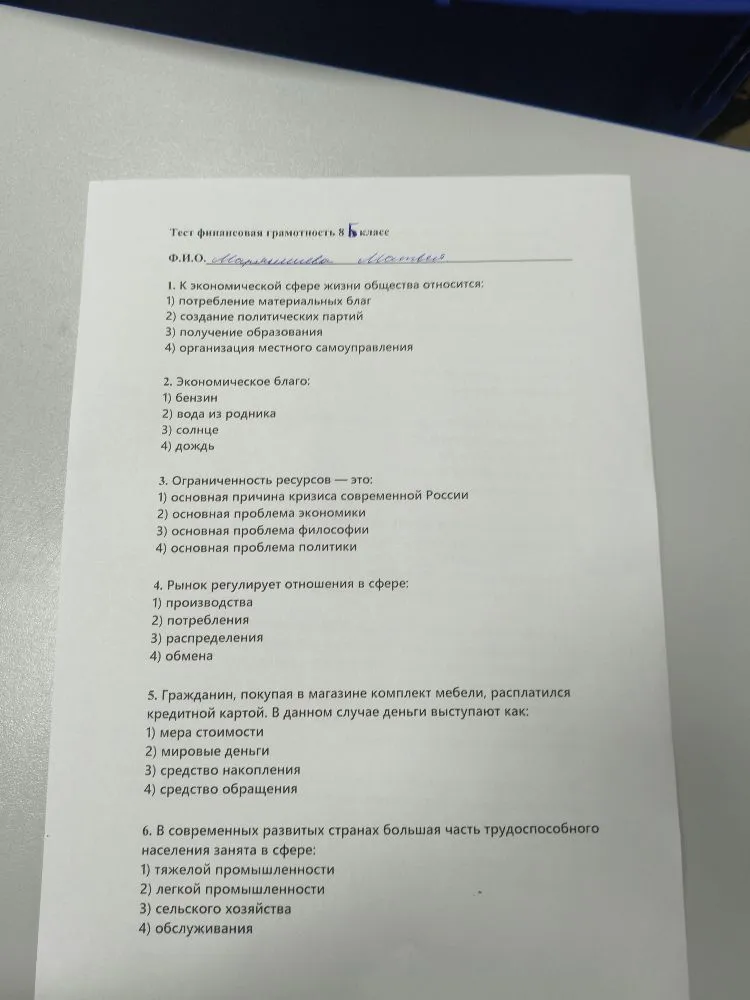 Тест финансовая грамотность 8 класс