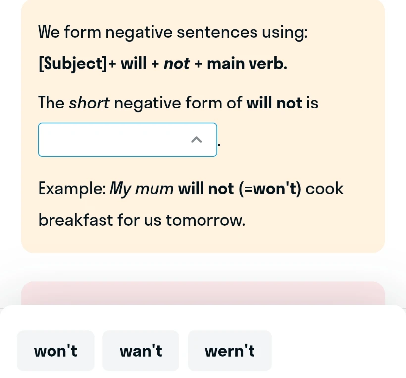 The short negative form of will not is