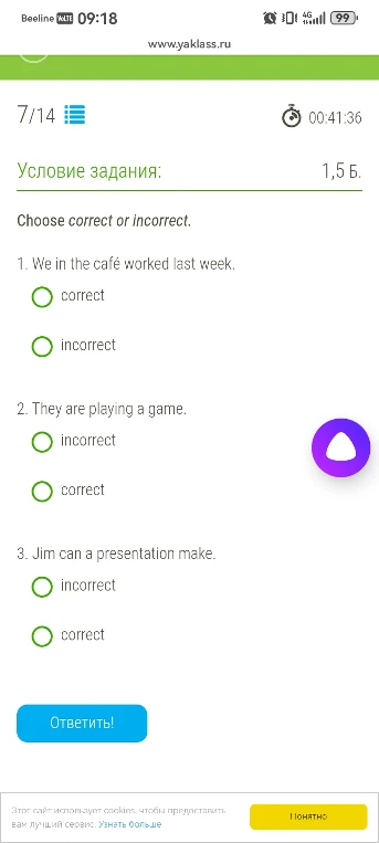Choose correct or incorrect.