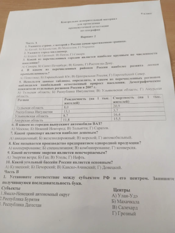 1. Укажите страну, с которой у России самая протяженная граница.