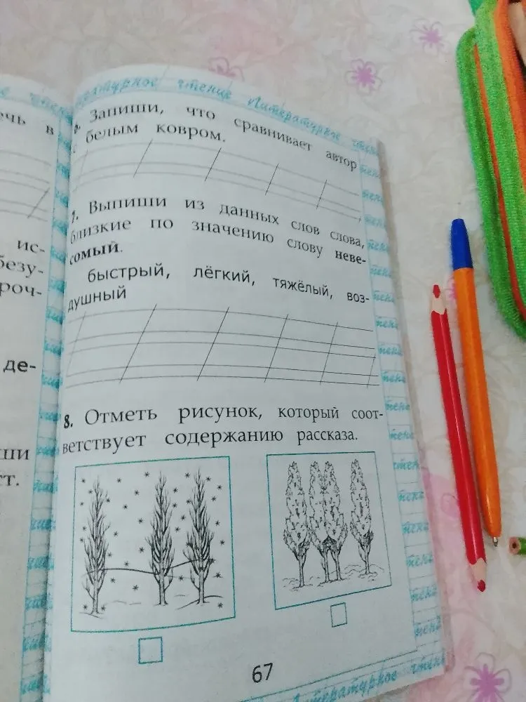 Запиши, что сравнивает автор с белым ковром.