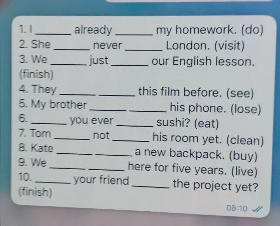 1. I ________ already ________ my homework. (do)
