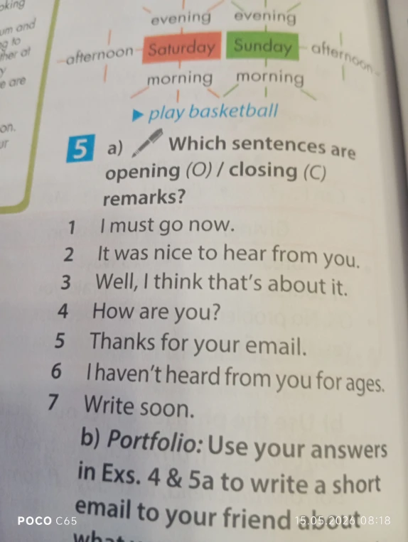 Which sentences are opening (O) / closing (C) remarks?