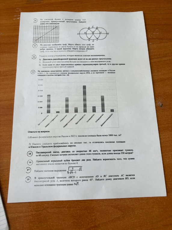 10. На клетчатой бумаге с размером клетки 1x1 изображен прямоугольный треугольник. Найдите длину его гипотенузы.