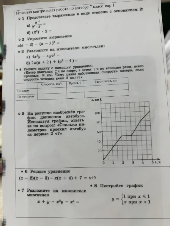 Итоговая контрольная работа по алгебре 7 класс вар 1