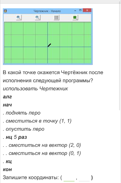 В какой точке окажется Чертежник после исполнения следующей программы?