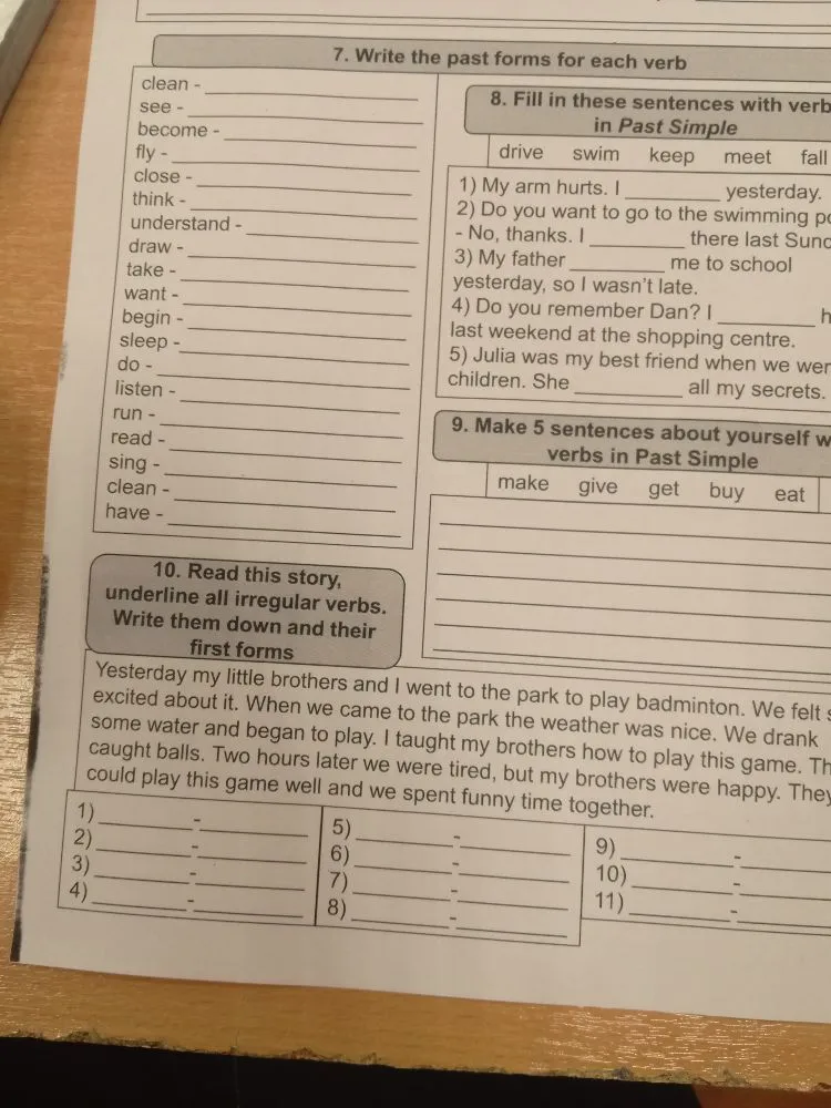 7. Write the past forms for each verb