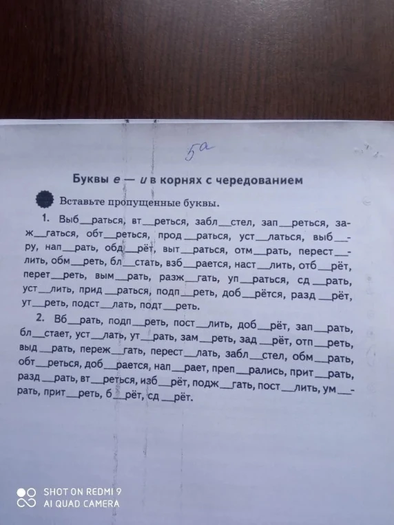 Буквы е — и в корнях с чередованием. Вставьте пропущенные буквы.