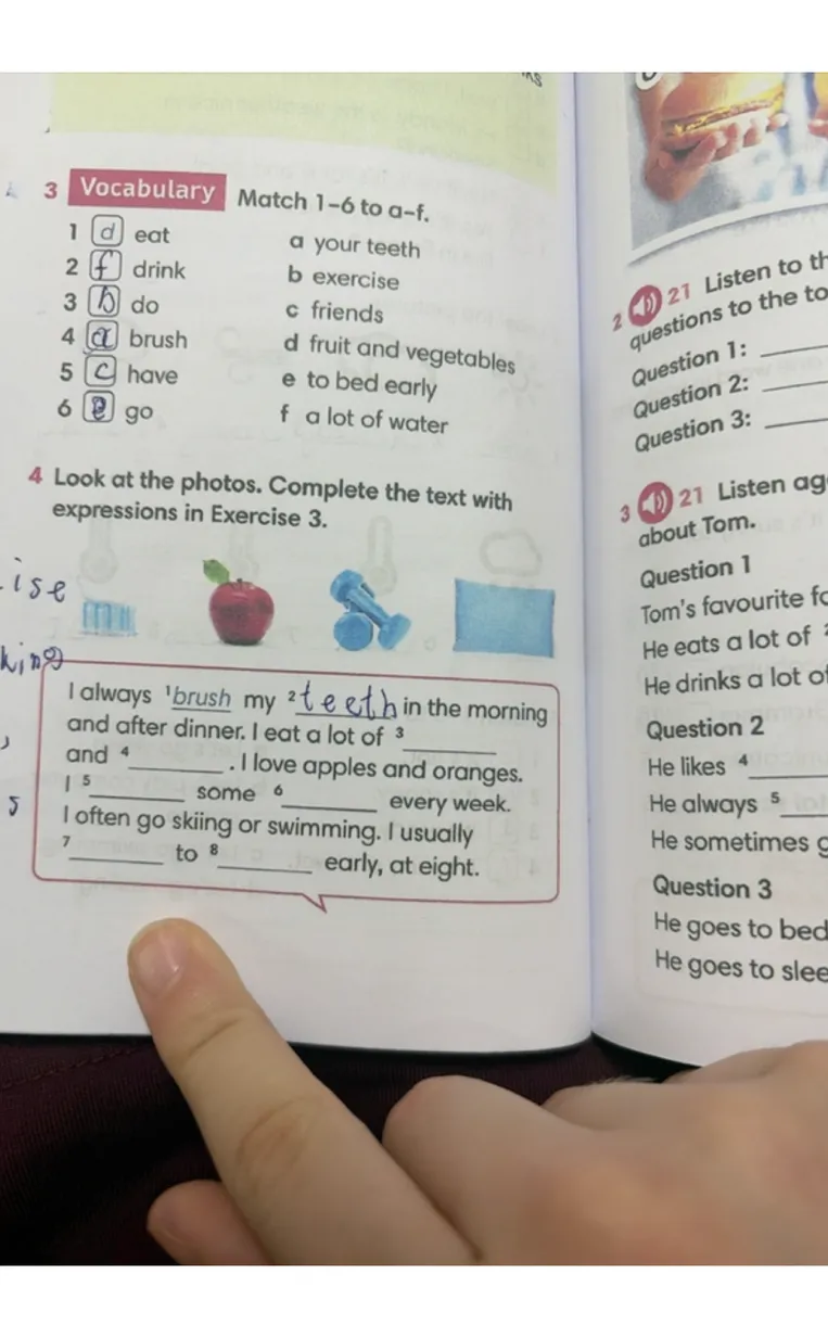 Match 1-6 to a-f. Look at the photos. Complete the text with expressions in Exercise 3.