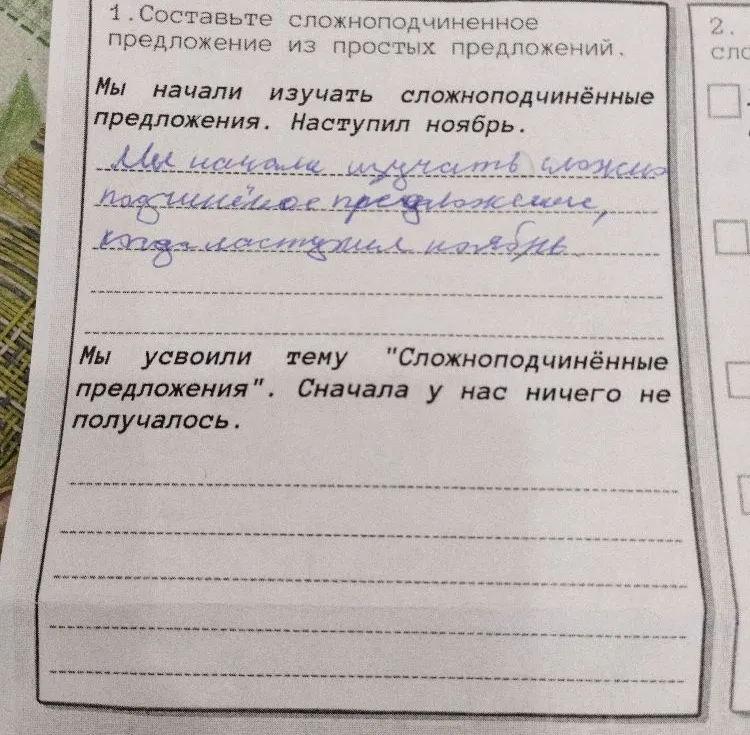 Мы усвоили тему "Сложноподчинённые предложения". Сначала у нас ничего не получалось.