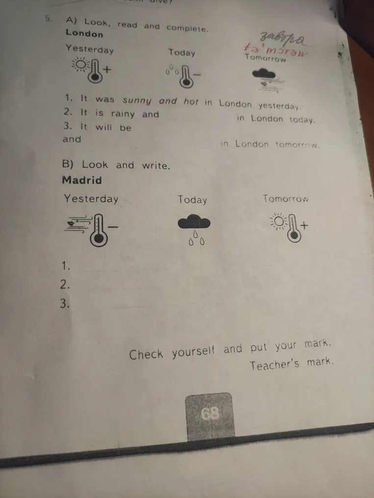5. A) Look, read and complete.