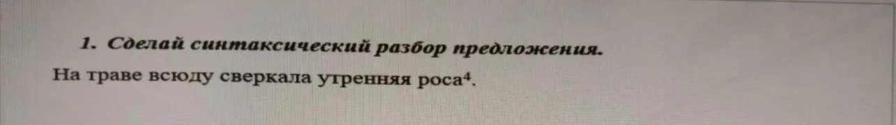 1. Сделай синтаксический разбор предложения. На траве всюду сверкала утренняя роса.