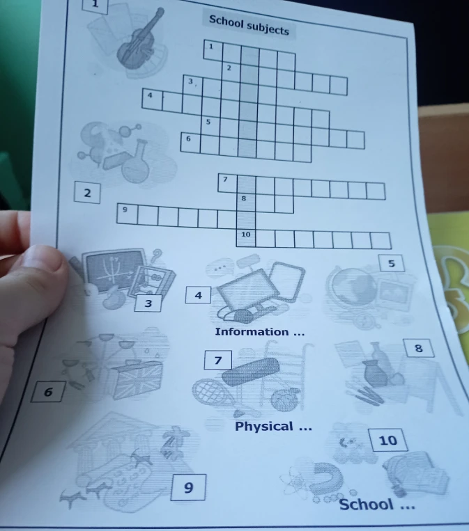 School subjects crossword puzzle solution