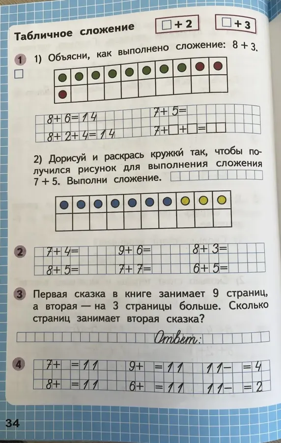 Табличное сложение: объясни, как выполнено сложение 8 + 3.
