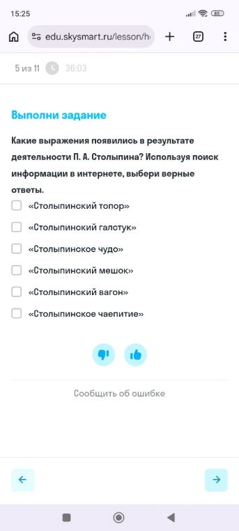 Какие выражения появились в результате деятельности П. А. Столыпина? Используя поиск информации в интернете, выбери верные ответы.