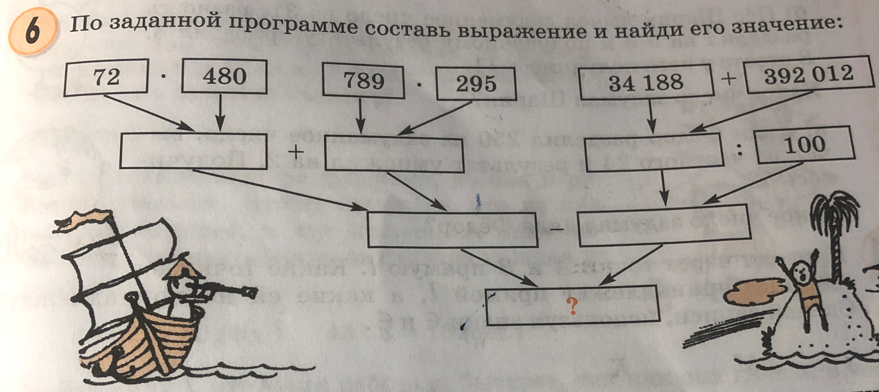 По заданной программе составь выражение и найди его значение: