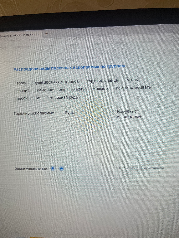 Распредели виды полезных ископаемых по группам