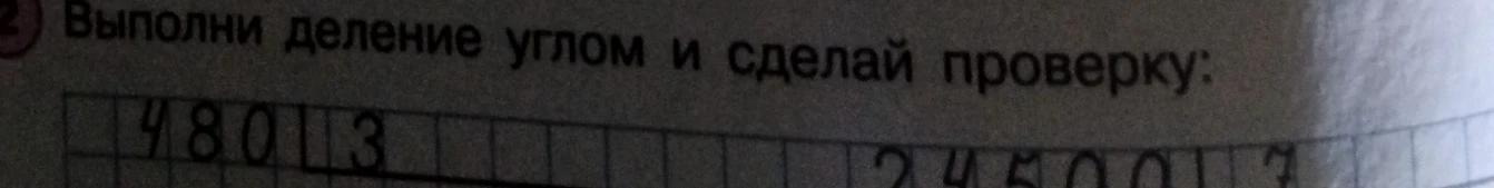 Выполни деление углом и сделай проверку: 480 : 3 и 24500 : 7