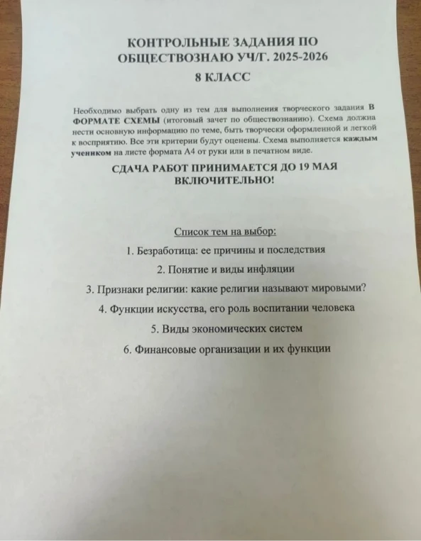 Необходимо выбрать одну из тем для выполнения творческого задания В ФОРМАТЕ СХЕМЫ (итоговый зачет по обществознанию).