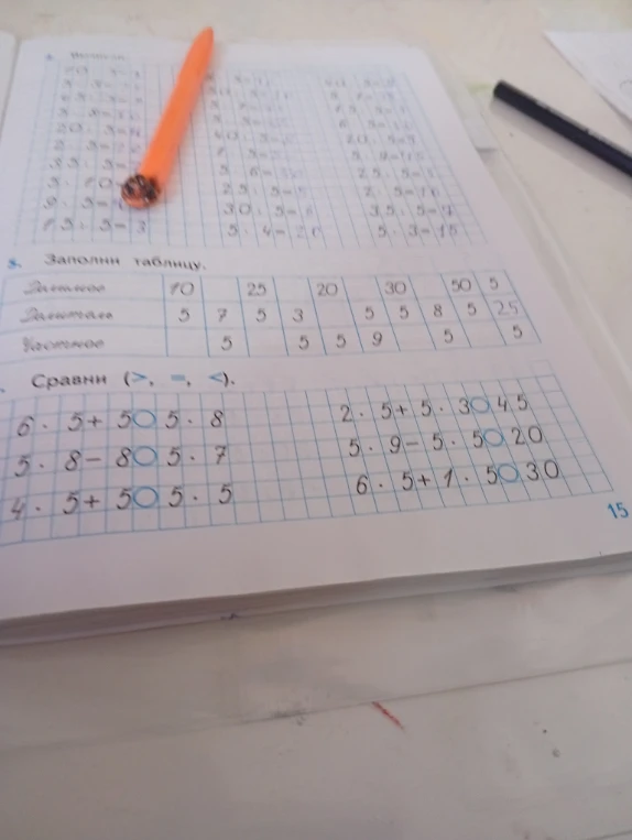 Заполни таблицу. Сравни (>, =, <).