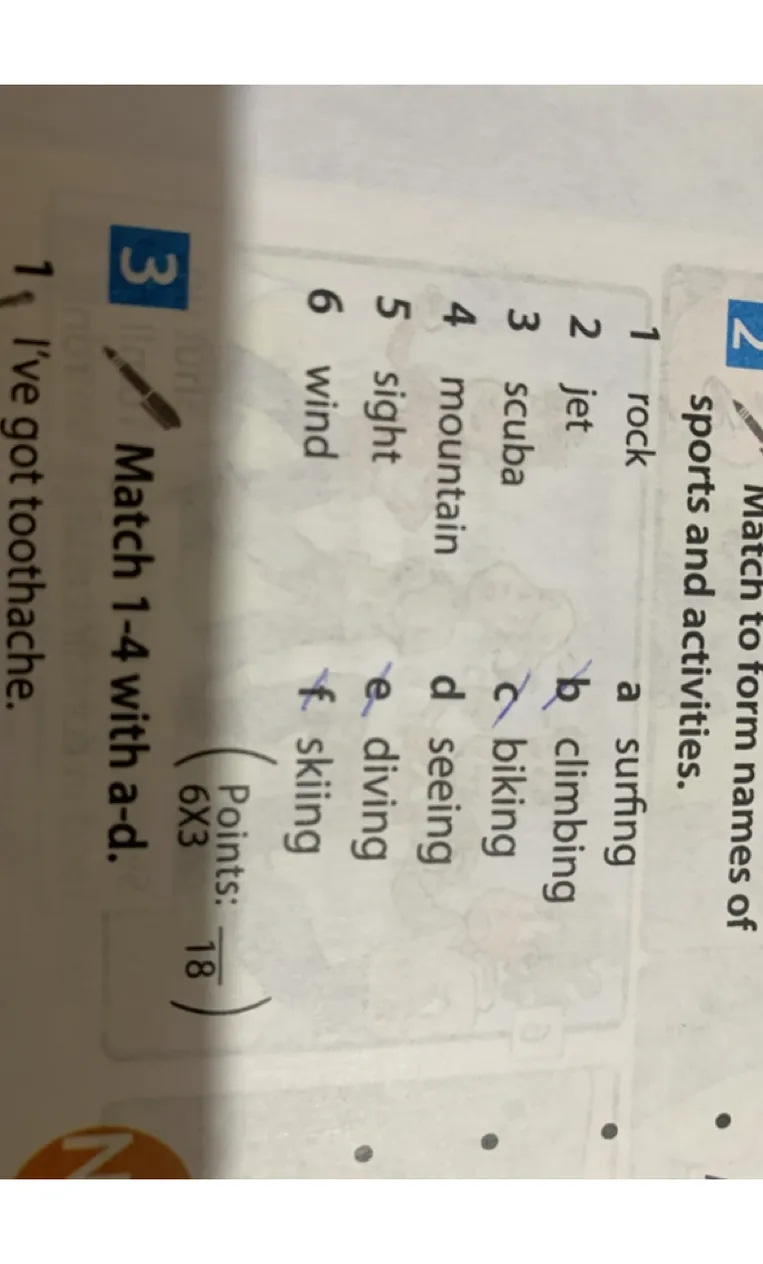 Match to form names of sports and activities.