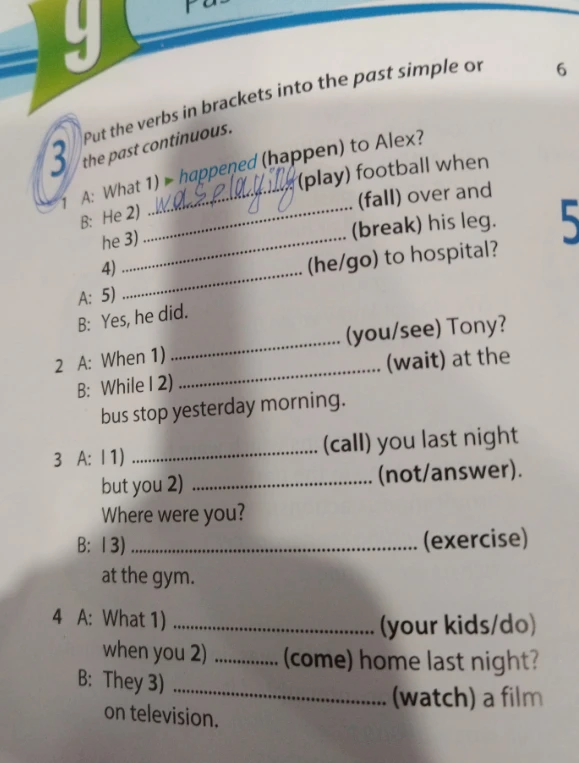 Put the verbs in brackets into the past simple or the past continuous.