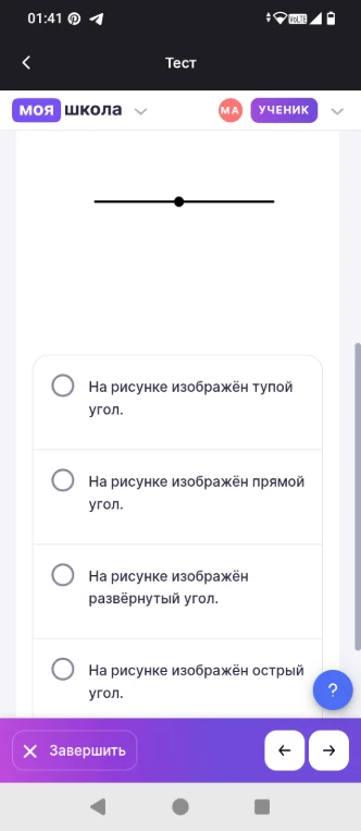 На рисунке изображён развёрнутый угол.