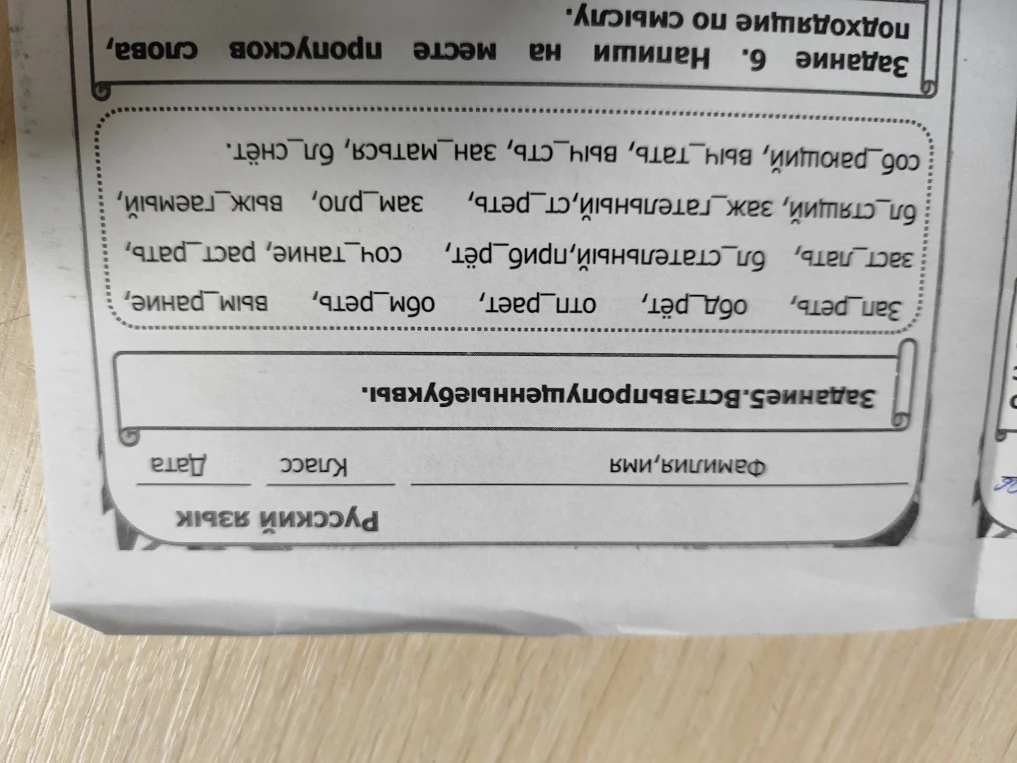 Задание 5. Вставь пропущенные буквы.