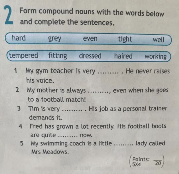 Form compound nouns with the words below and complete the sentences.
