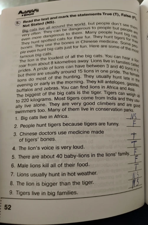 Read the text and mark the statements True (T), False (F), Not Stated (NS).
