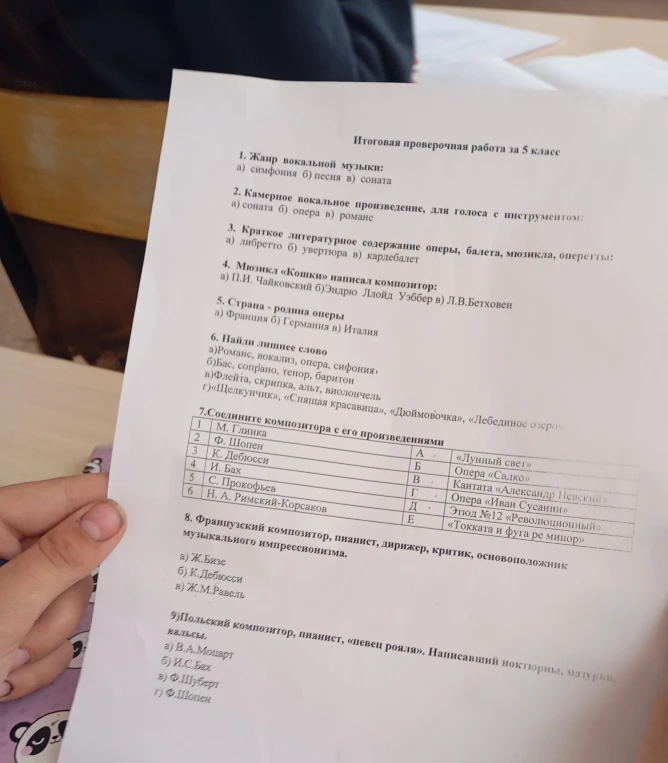 1. Жанр вокальной музыки: а) симфония б) песня в) соната