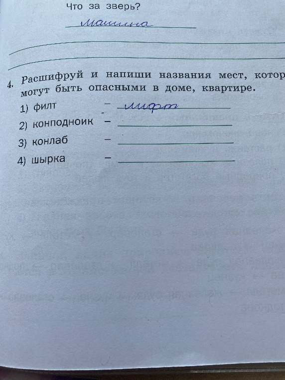 Расшифруй и напиши названия мест, которые могут быть опасными в доме, квартире.